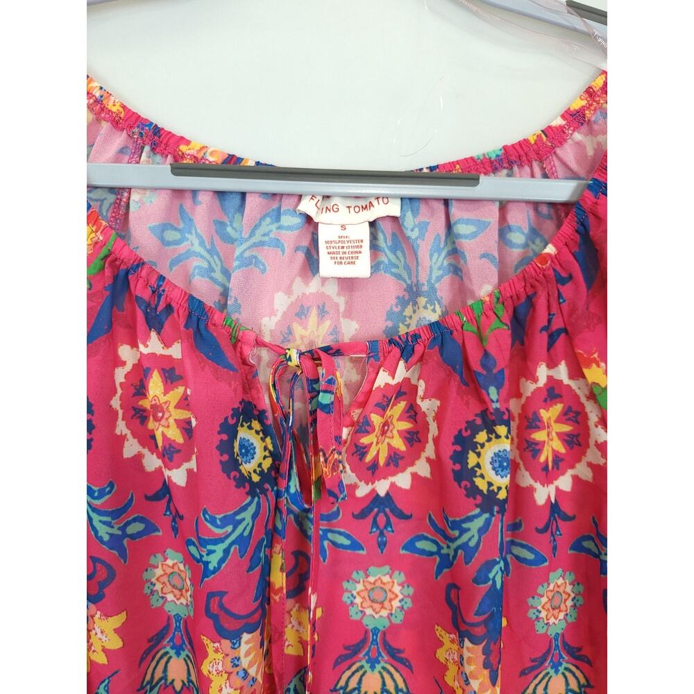 Flying Tomato Tunic Tiered Sleeve Floral Fuchsia Oversize Women S Beachy Resort - Picture 9 of 11